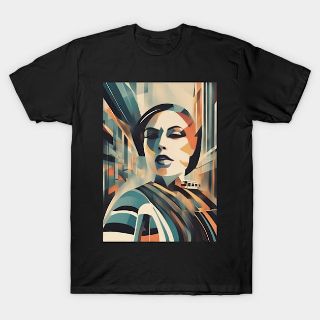 A Woman and a Tram 004 - Cubo-Futurism - Trams are Awesome! T-Shirt by coolville